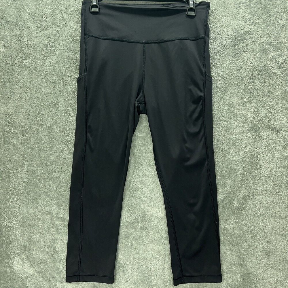 Athleta Leggings Womens Large Black Tight Knit High Rise Crop 21 Inch Inseam
